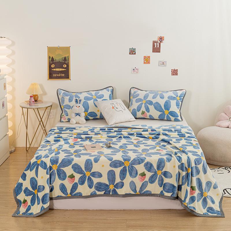 Microfiber Floral Throw Blanket Soft Cozy Plant Sunflower Daisy Blue Fleece Knitted Blanket Lightweight Fluffy Blanket All Seasons for Couch Bed Sofa