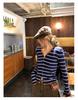 Women's Slim Fit Korean V-Neck Striped Knit Cardigan – Early Autumn Retro Style Sweater