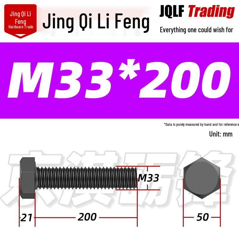 12.9 Grade High-Strength Blackened Hex Bolt M22-M48