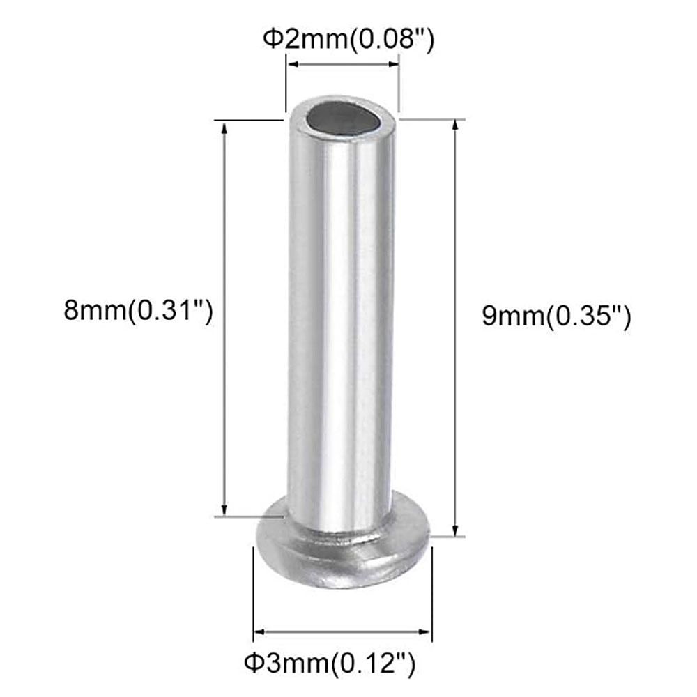 100 шт. M2 M2.5 M3 Полутрубчатые заклепки Серебристый тон Цилиндрический стержень Алюминий Плоская полукруглая головка