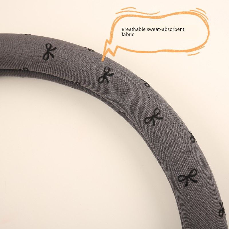Car Steering Wheel Cover, Universal for All Seasons, Sweat-Absorbent, Summer Cute Cartoon Round Wear-Resistant Bow-Knot Handle Cover for Women