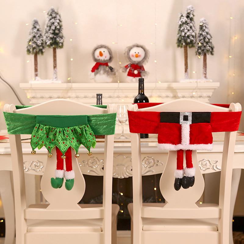 1Pc Dinner Girl Skirt Chair Cover Christmas Decoration Christmas Elf DIY Seat Cover Christmas Santa Claus Belt
