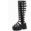 2025 Women's Summer Boots Women Shoes Fashion Cutout High Top Sandals Breathable Striped Roman Shoes Platform Boots Thigh High