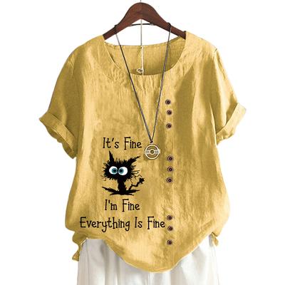 Модная женская хлопковая футболка с цветочным принтом и пуговицами