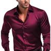 Men Burgundy Silky Satin Long Sleeve Casual Business Work Shirt