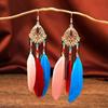 Bohemian Feather Ears Hanging Ethnic Style Long Chain Fringed Earrings Beach Travel Vacation Photo Accessories