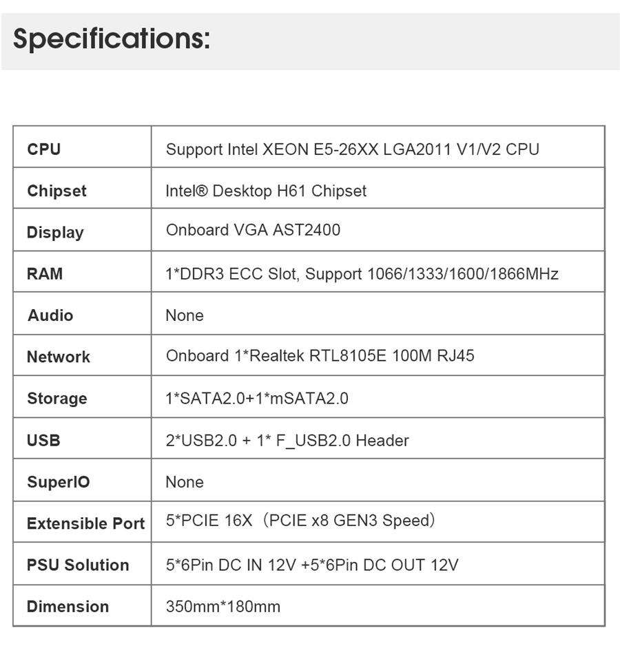 ETH79-X5 Плата для майнинга 5 GPU RTX3060 XEON E5 VGA