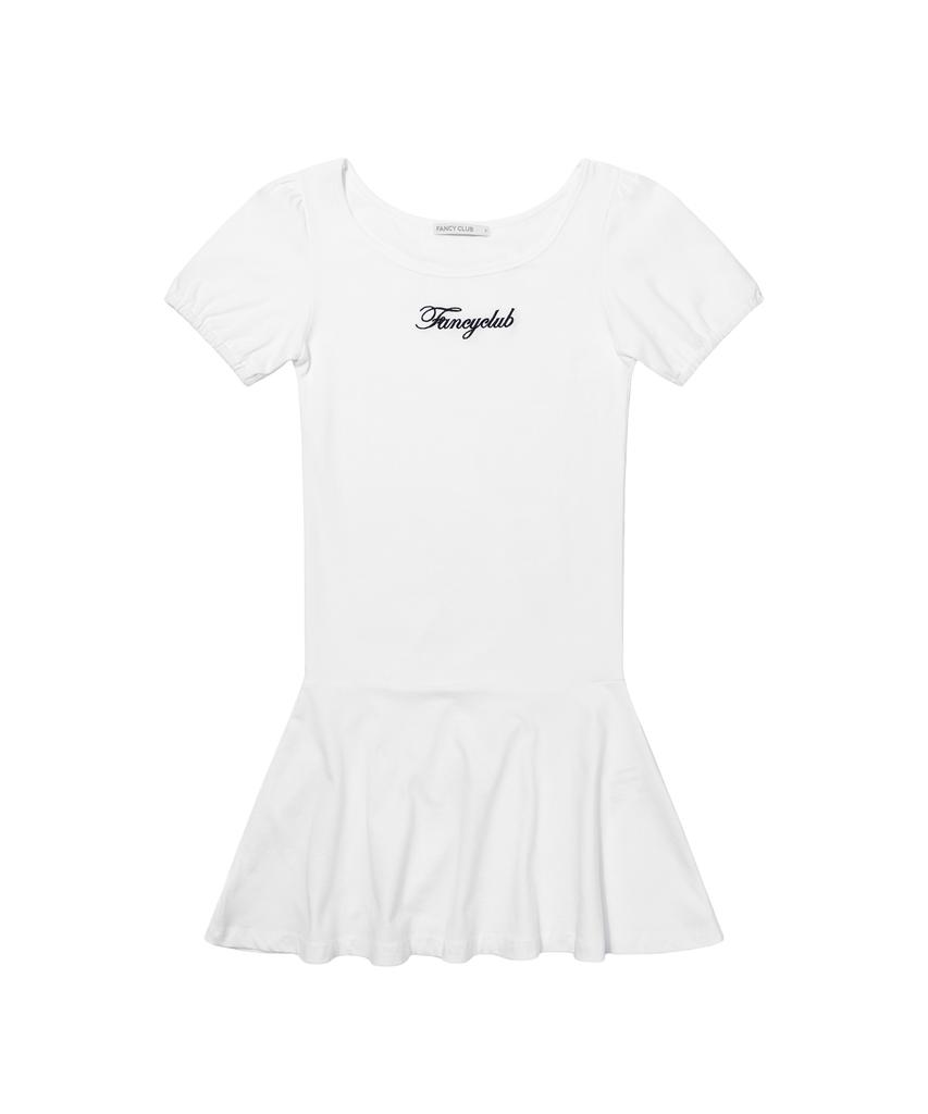 Fancy Club Cotton Flare Mini Dress (White) F26Qd062