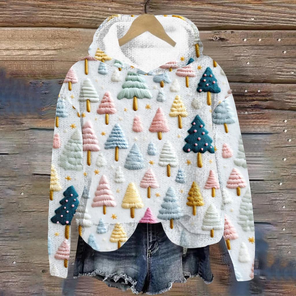 Женская мода повседневная вязанная кофта с длинным рукавом и рождественским принтом