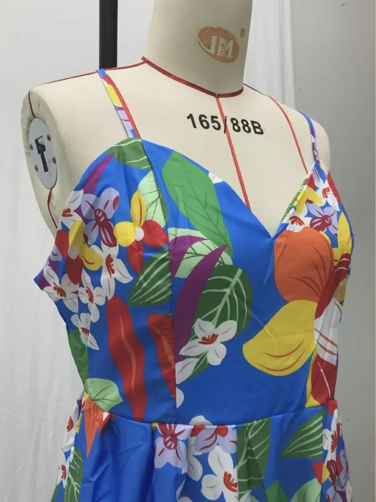 Летнее женское европейское и американское платье макси с открытыми плечами и цветочным принтом 2025 года