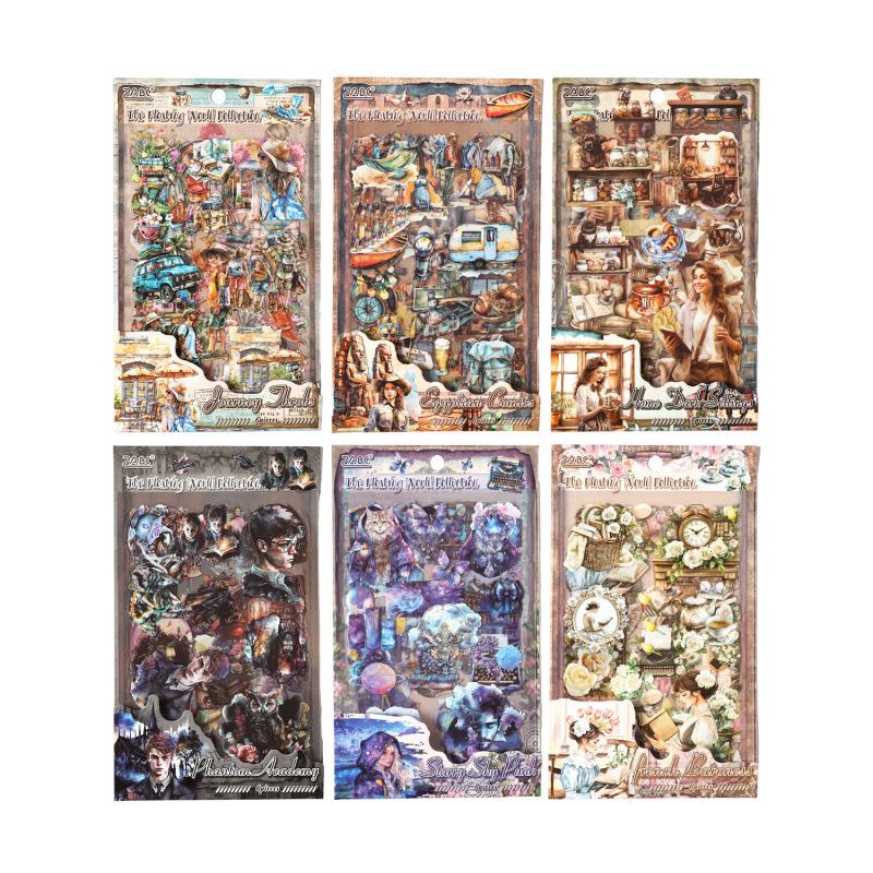 1pack/6pcs PET Retro Label Sticker Pack, Elegant Label Motifs Ideal for Decorating Journals, Diaries Gift Boxes to Enhance