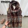 Autumn And Winter Checked Scarf WomenS Japanese Winter Classic Versatile Tassel Thickened Warm Cashmere Scarf