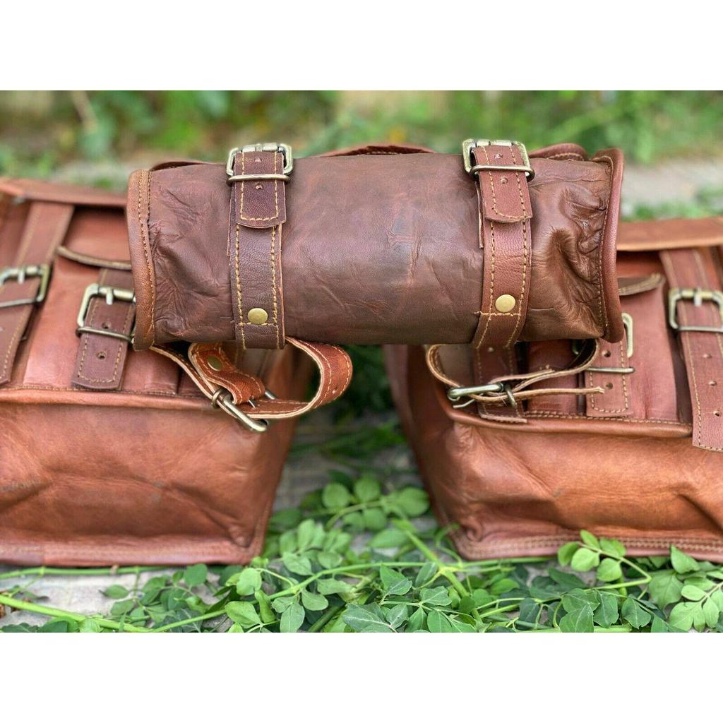 Motorcycle 3 Saddle Side Bags Sassy Bar Handlebar Luggage Tool Goat Leather