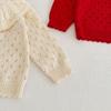 2024 Autumn/Winter Baby Girl Knitted Cotton Cardigan with Lotus Collar, 0-3 Years, Long Sleeve, Hollow Design.