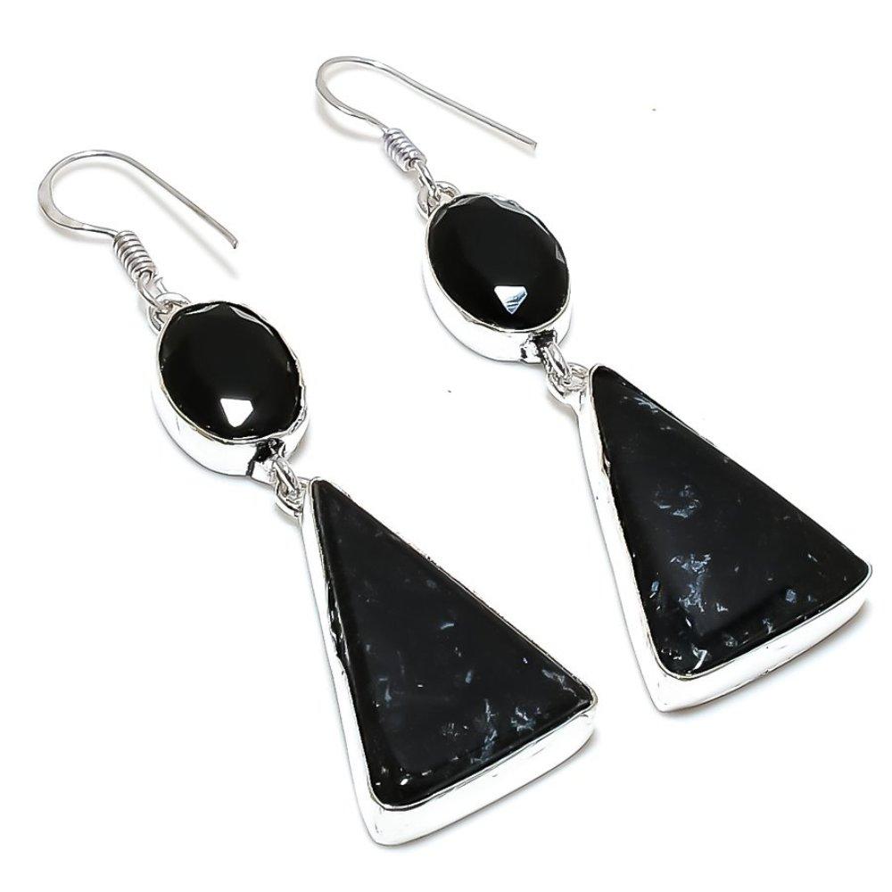 Серьги из стерлингового серебра 925 пробы с яшмой Plume Root Jasper и шпинелью 2,68 дюйма M7g04