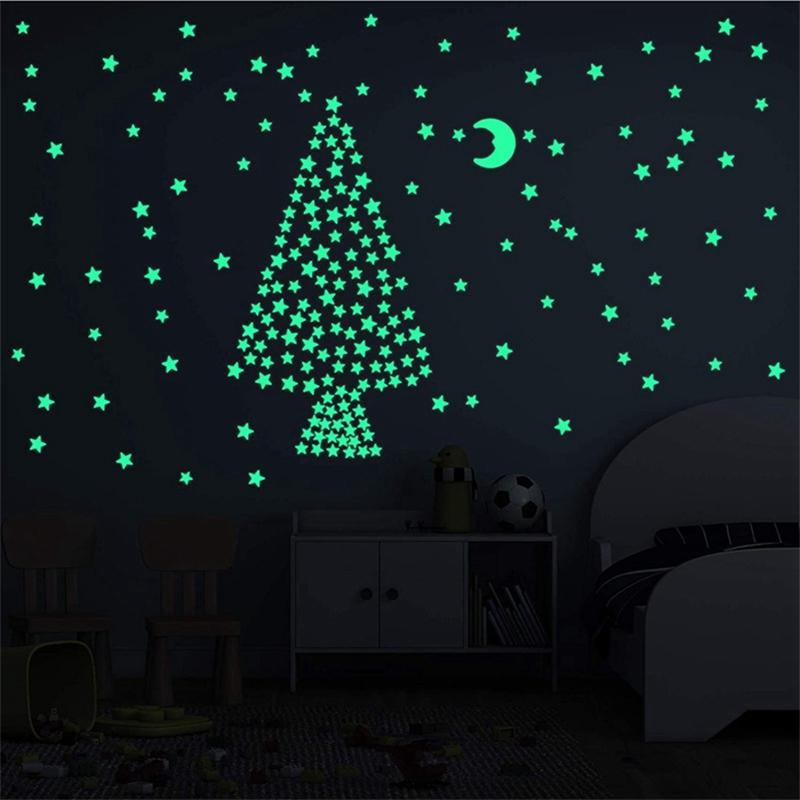 100 шт. флуоресцентные светящиеся в темноте наклейки на стену в виде звезд для украшения детской комнаты, гостиной, детской спальни, потолка, домашнего декора