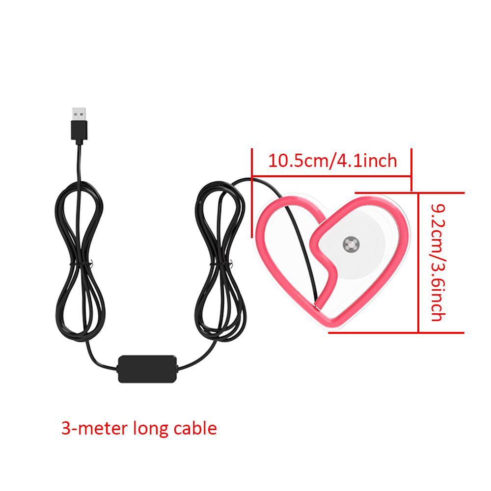 Светодиодные оконные автомобильные огни для автомобиля, неоновые огни для украшения автомобиля, светящиеся атмосферные огни в виде сердца, USB-проводка, внутренняя отделка