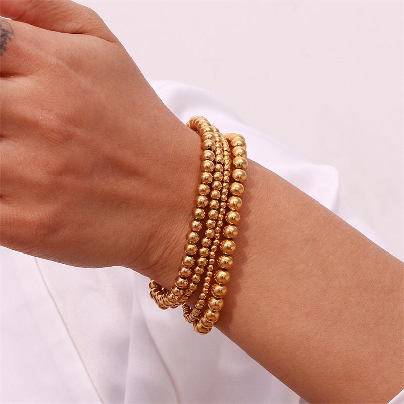 Simple Vintage Gold Silver Stainless Steel Elastic Bead Bracelet Punk Rock Style Party Accessories Jewelry