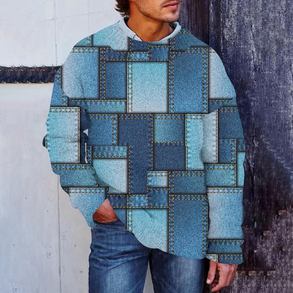 Мужской принтованный синтетический свитер с круглым вырезом, спортивная одежда, свободный топ с длинными рукавами