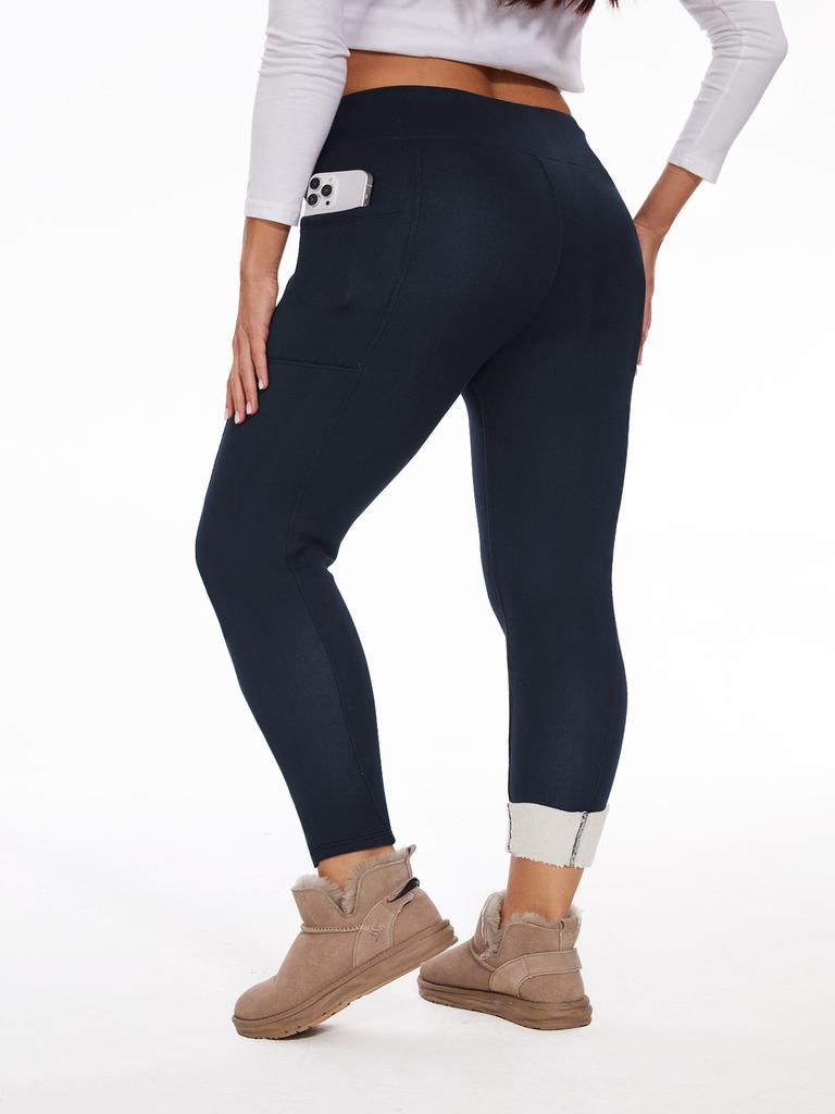 Plus-size Thickened Fleece-lined Leggings High-waisted with Pockets Women's Autumn/winter Outerwear Tight-fitting Warm Leggings
