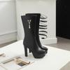 Женские короткие сапоги на высоком каблуке, новые осенне-зимние непромокаемые однотонные короткие ботинки на платформе и толстом каблуке