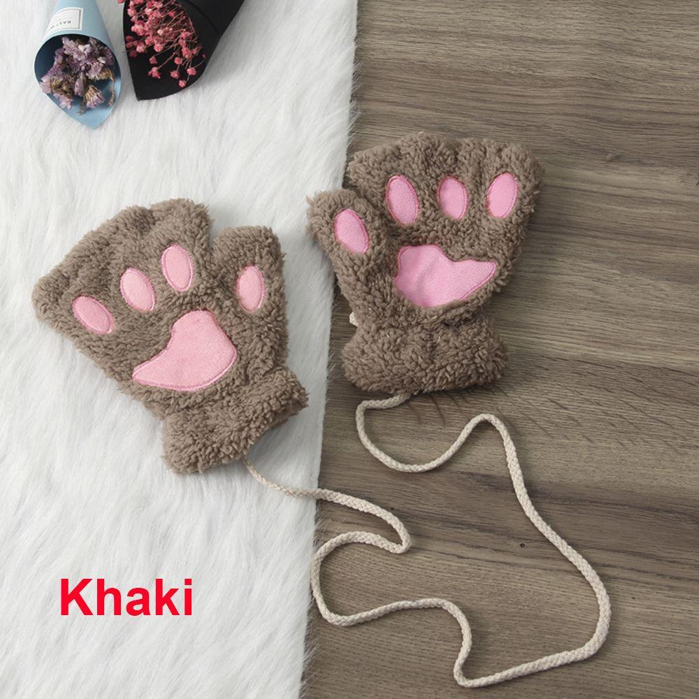 14Colors Girl Winter Warm Fluffy Plush Gloves Fingerless Bear Cat Paw