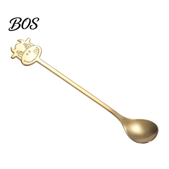 Jam Serving Spoon Stainless Steel Coffee Spoon, Long Handle with Bull Head Decor, Cute Animal Multifunctional Stirring for Milk Tea Yogurt