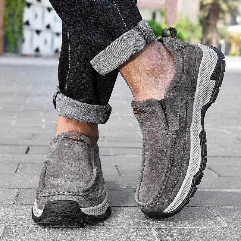 Men Loafers Fashion Slip On Boat Shoes Genuine Leather Loafers Walking Casual Shoe For Work Office Male Outdoor Shoes Men