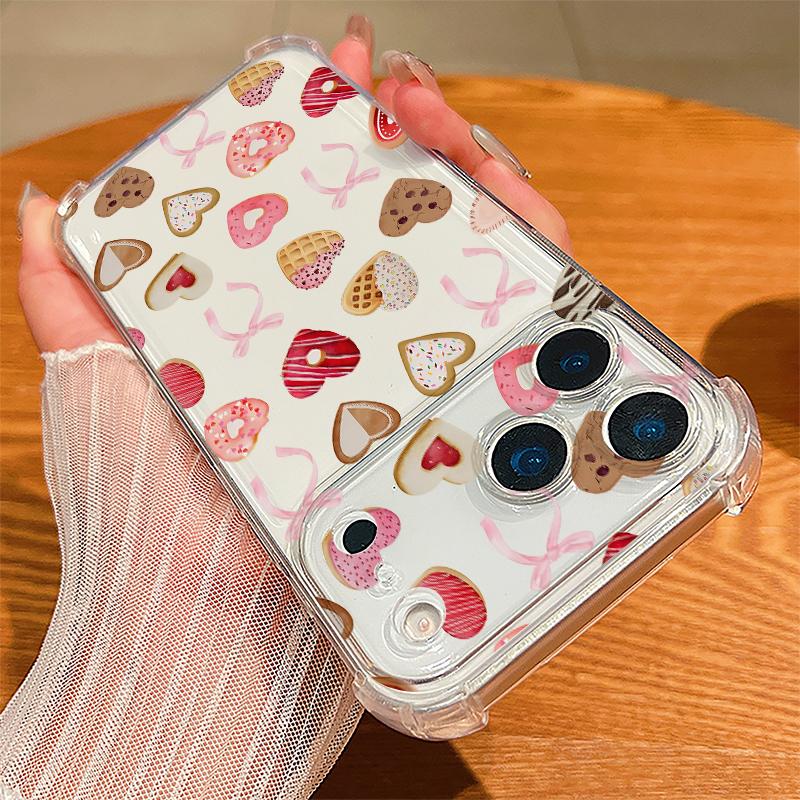 Чехол с узором из розовых бантиков для iPhone 17 Pro Max Coque iPhone 16 15 14 13 Pro Max 11 Ударопрочный Прозрачный Мягкий Силиконовый Чехол