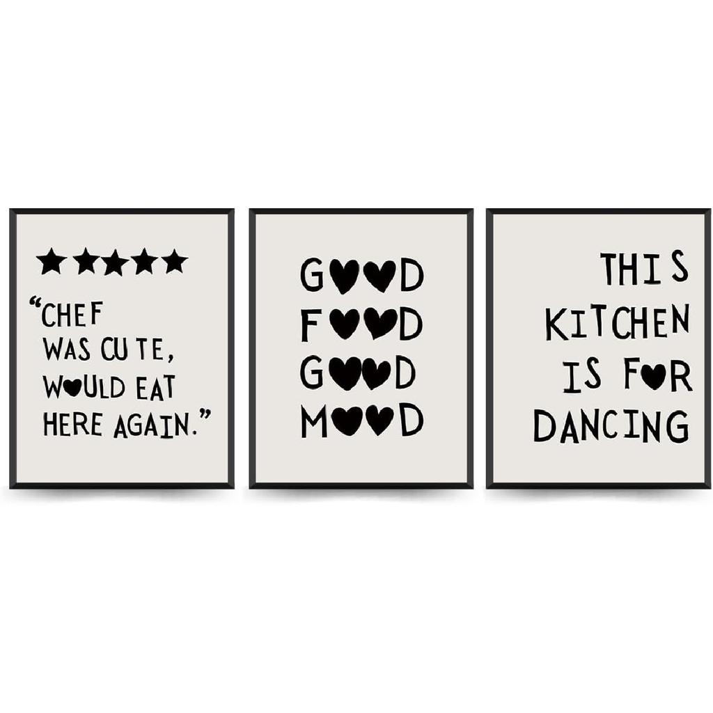 Funny Kitchen Decor Set of 3 - Five Star Rating Poster, Black Kitchen Quotes Decor Chef Was Cute Print, Chef Signs Decoration Trendy Cooking Art,