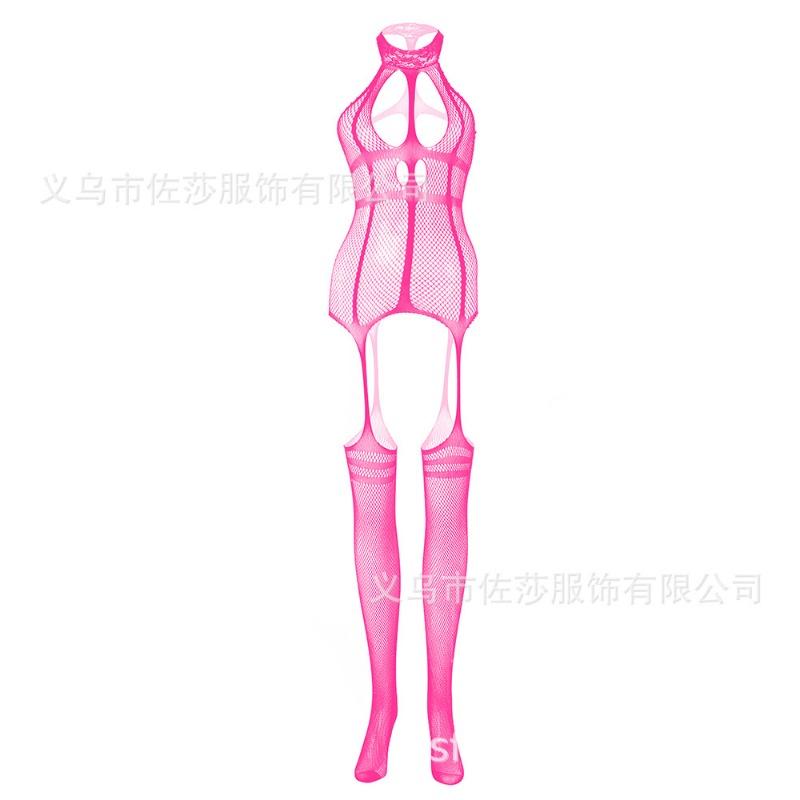 New Sex Underwear Sexy Temptation Lace Trimmed Suspenders Front Hollow Jacquard One-piece Mesh Socks