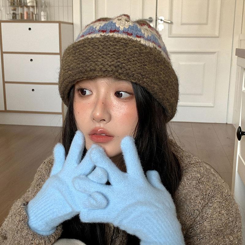 Retro Jacquard Knitted Beanies Cap For Men&Women Winter Warm Unisex Hooded Hat Balaclava Caps Outdoor Ski Beanie Cold Hat Bonnet
