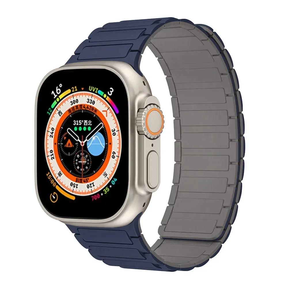 Магнитный спортивный ремешок для Apple Watch Ultra 2 49мм 46мм 45мм 44мм 42мм 38 40 41мм Силиконовый ремешок для IWatch Серии 10 9 8 7 6 5 4