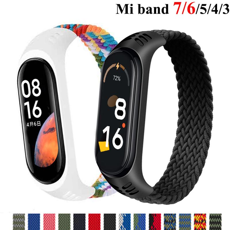 Браслет для Xiaomi Mi band 6 7 Ремешок Нейлоновый плетеный solo loop pulseira браслет Miband5 Ремешок на запястье ремешок Mi band 5 4 3 6 correa