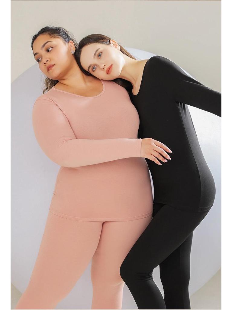 10A Антибактериальный женский приталенный комплект из чистого хлопка для осени - Базовый слой, Большой размер