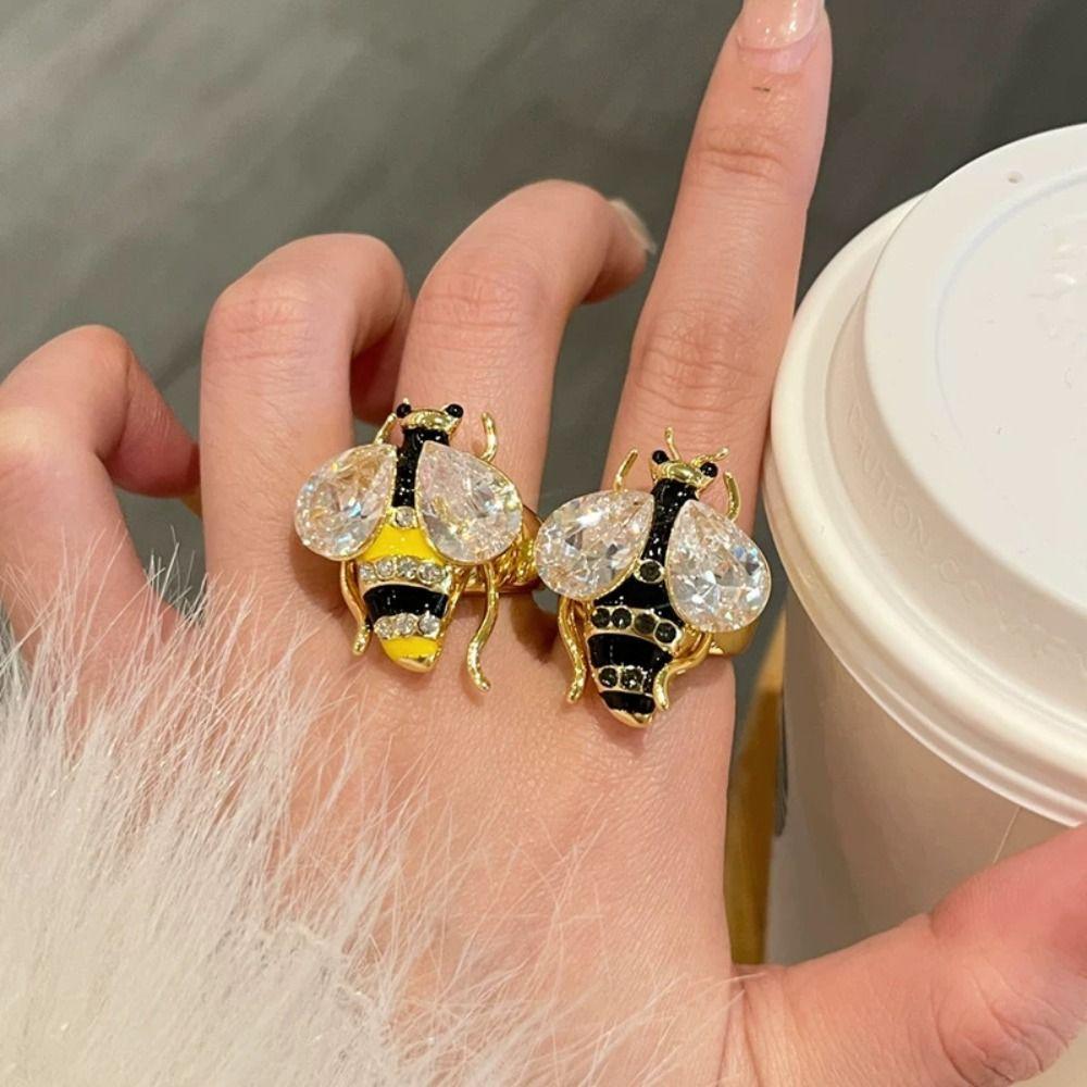 Y2K Style Vintage Bee Ring Enamel Design Colorful Bee Ring Rhinestone Bee Ring Punk Style