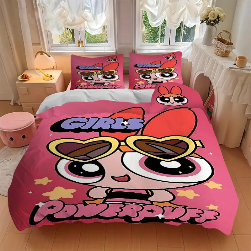 Powerpuff Girls Adventure Print 3Pcs Bedding Setduvet Cover With 2 Bedropillowcase Home Birthday Gift
