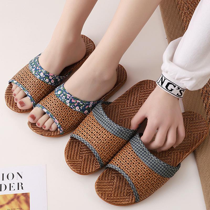 Летние женские нескользящие дышащие льняные тапочки