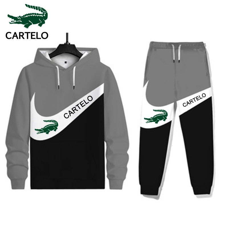 CARTELO Новинка 2024 года, весенне-осенний мужской и женский костюм с капюшоном с 3D принтом + костюм с длинными рукавами для отдыха