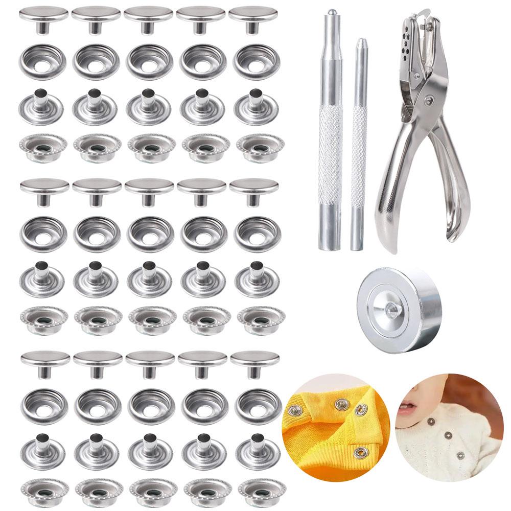 200Pcs Boxed Snaps Buttons Set Double Cap Leather Punch Pliers Durable Snap Fastener Kit DIY Craft