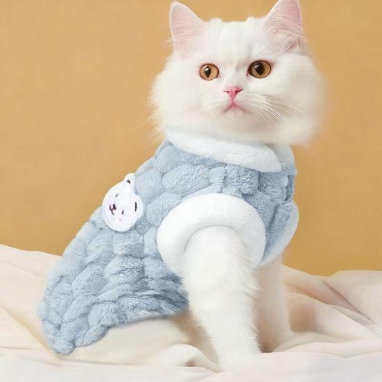 Fluffy Cat Shirt Cute Warm Pet Apparel with D-ring Kittens Cartoon Winter Coat for Small Dogs Puppies Daily Wear Costume Party