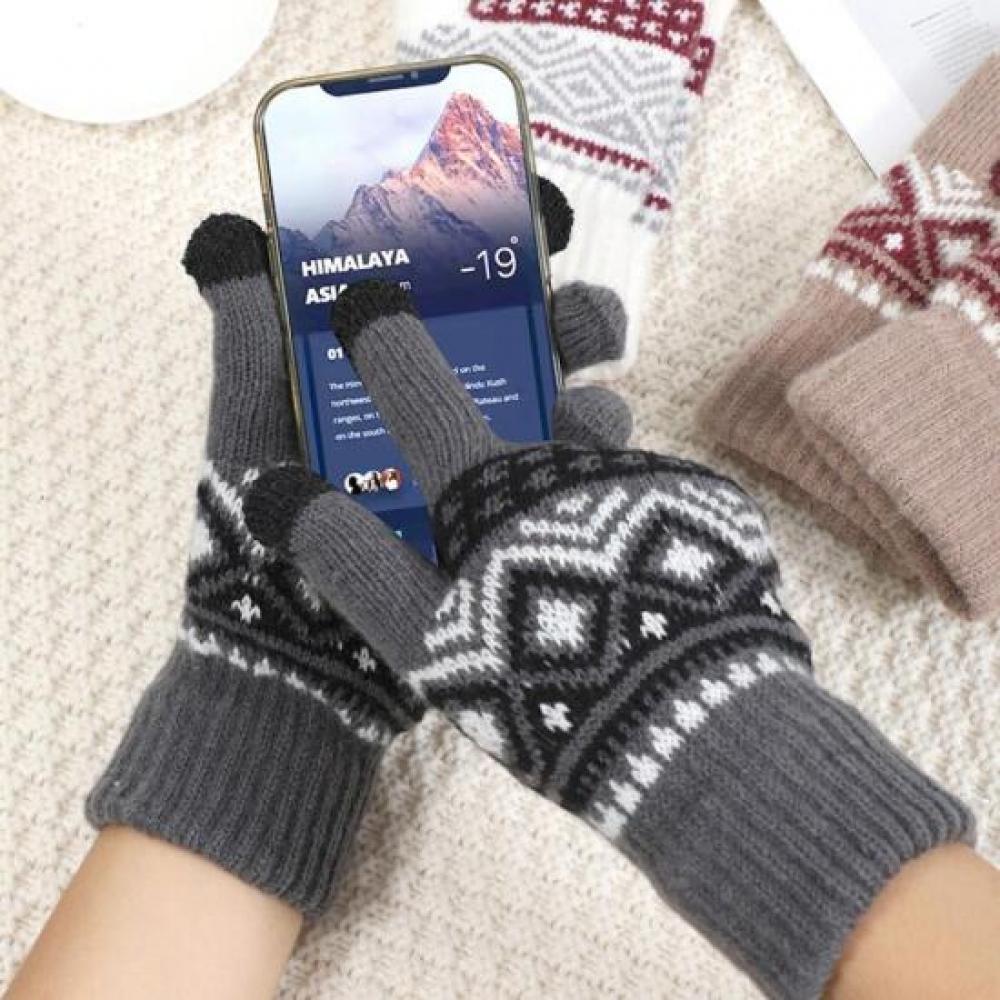 New Arrivals Open Run Fingerless Gloves For Smartphones Argyle Knit