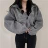 Short, Stand Up Collar, Warm, Woolen Jacket, Women's, Loose, Zipper, Cardigan, Top