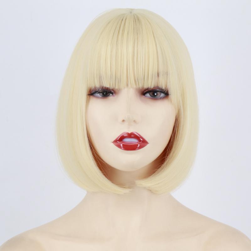 MISSQUEEN Women Cosplay Light Purple Shoulder Length Straight Bob Wig with Bangs Cosplay Purple Short Hair Synthetic Fiber Halloween Wig