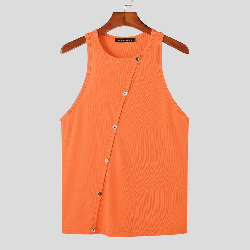 INCERUN Летние мужские вязаные пляжные майки без рукавов на пуговицах