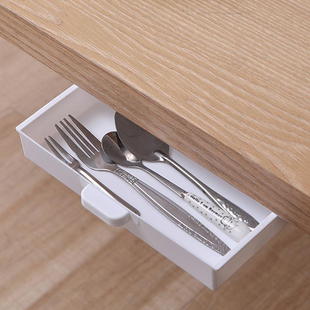 Подстольный ящик для хранения, выдвижной стол, клейкая канцелярская ручка, органайзер для домашней кухни, вилка, ложка