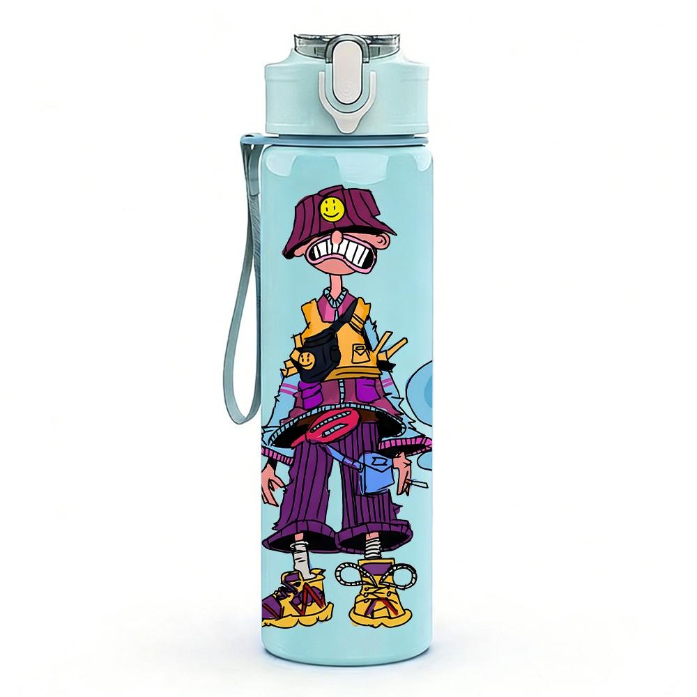 1PC Cool Hip Hop Fashion Boy 750ml Color Plastic Sports Water Bottle Leakproof Flip Straw Lid Suitable for Sports Office Home Use