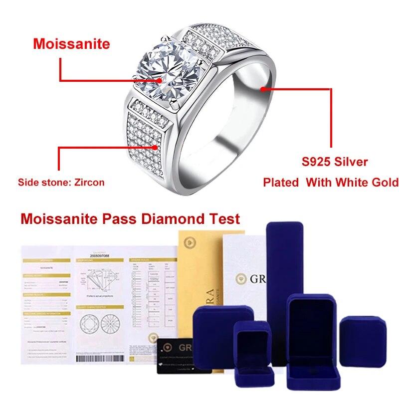 1ct D Цвет Муассанит Обручальное Кольцо Мужское Кольцо Стерлингового Серебра 925 пробы с Позолоченными Обручальные Кольца Подарок Для Мужчин