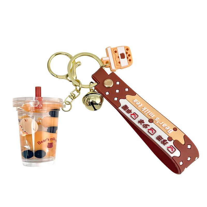 Stylish Acrylic Bear Keychain With Liquid Floating Milk Tea Design For Gifts