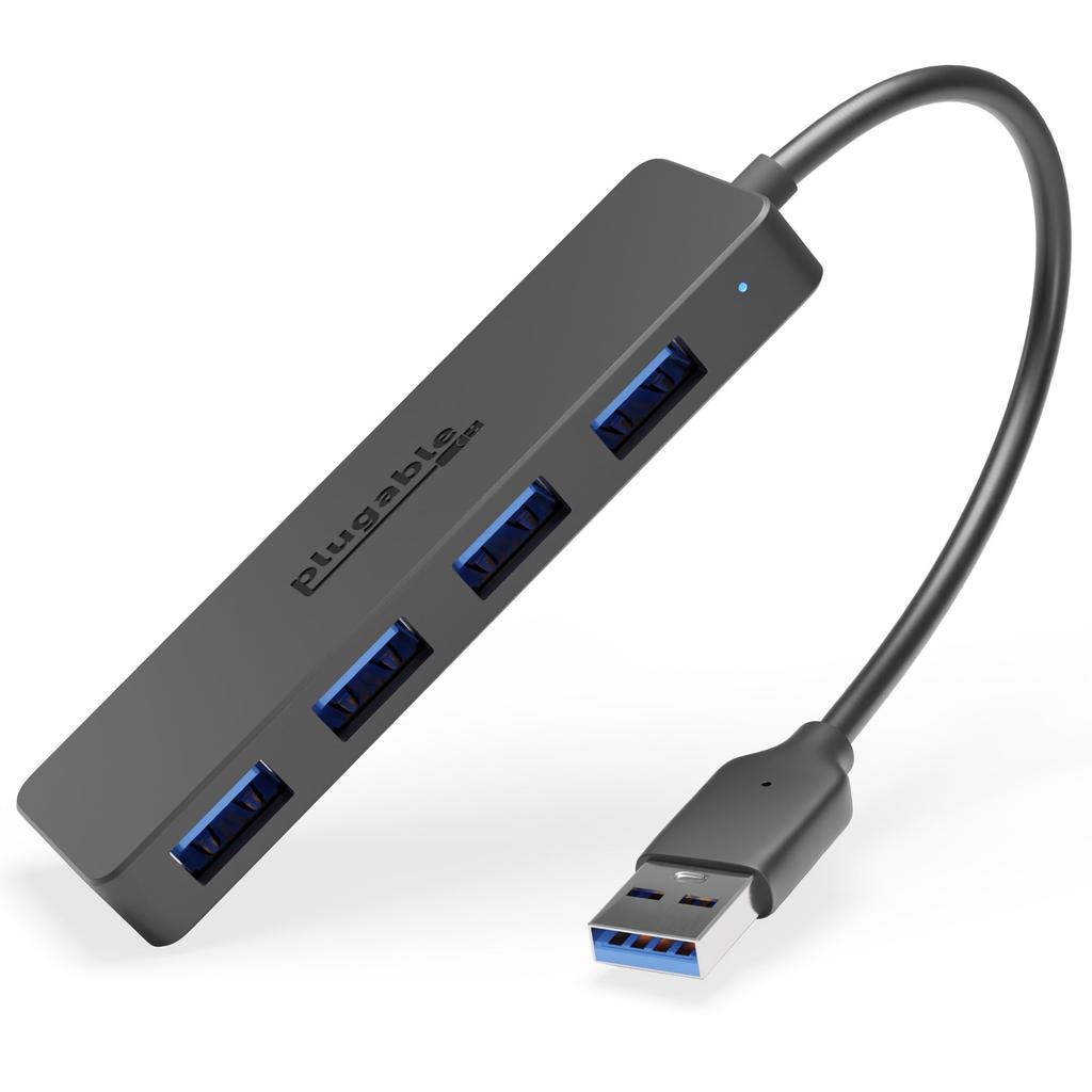 Plugable USB Hub 4 Ports Compatible with Windows PC Surface Pro Chromebook Linux No Charging 3.0 Android,